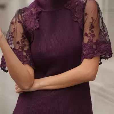 Camisola de Malha com Mangas em Renda Bordada Spaccio