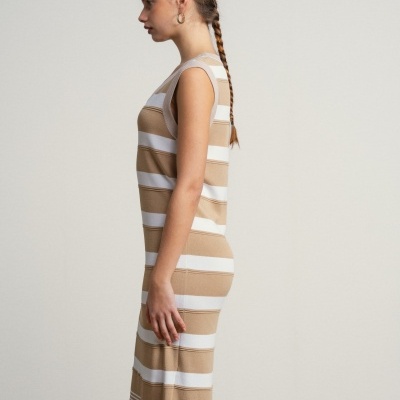 Vestido comprido as riscas asimétrico sem mangas SMF