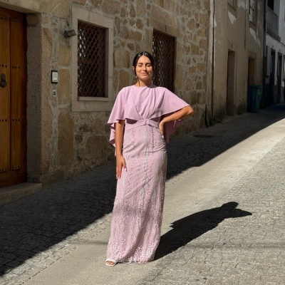 Vestido longo Bordado com capa Moncho Heredia