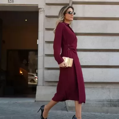 Vestido midi com golas em aba Scripta