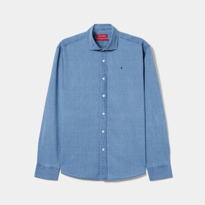 Camisa denim slim fit às riscas Lion of Porches