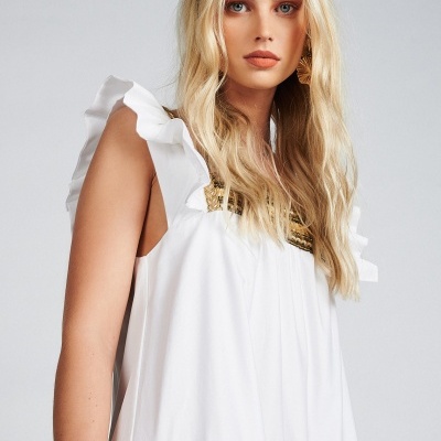 Vestido com folhos tricolor sahoco