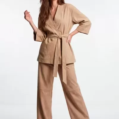 Calça Wide Leg efeito Camurça Sahoco