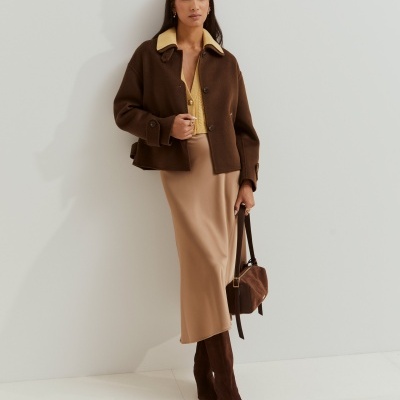 Casaco curto mistura de lã Lion of Porches