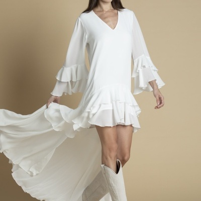 Vestido assimétrico com folhos Sahoco