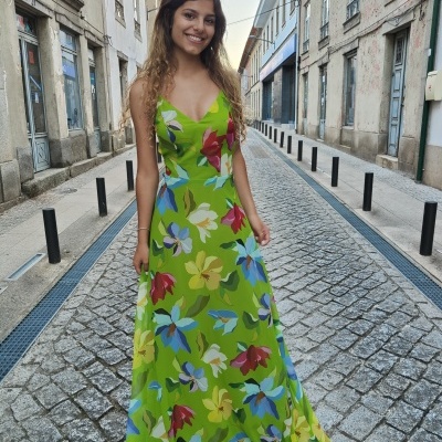 Vestido longo estampado fluído Arggido