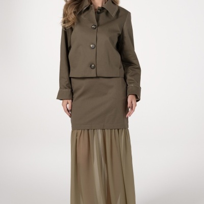 Saia midi com combinação de tecidos Ana Sousa