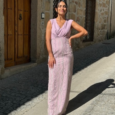 Vestido longo Bordado com capa Moncho Heredia