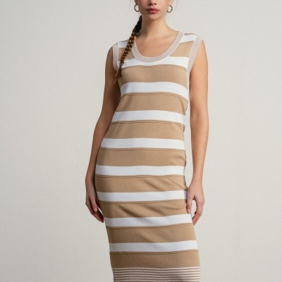 Vestido comprido as riscas asimétrico sem mangas SMF