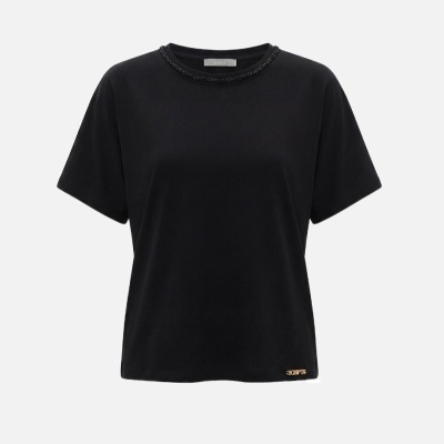 T-shirt em algodão com missangas na gola Scripta