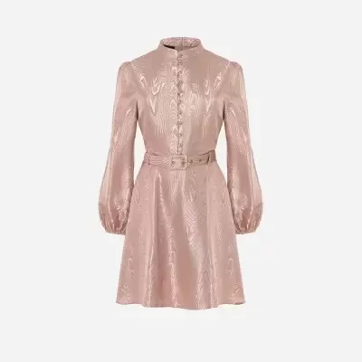 Vestido estampado com cinto e mangas abalonadas Scripta