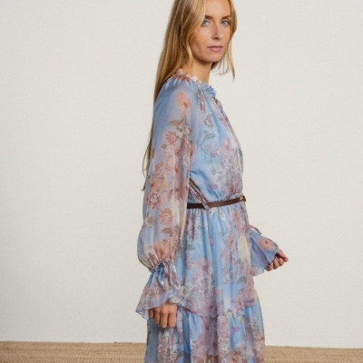 Vestido midi floral com cinto SMF