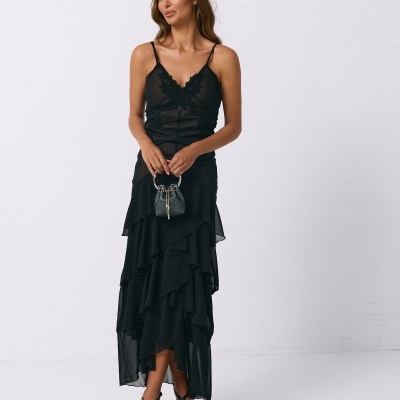 Vestido 2 em 1 comprido com folhos Swallow Collection