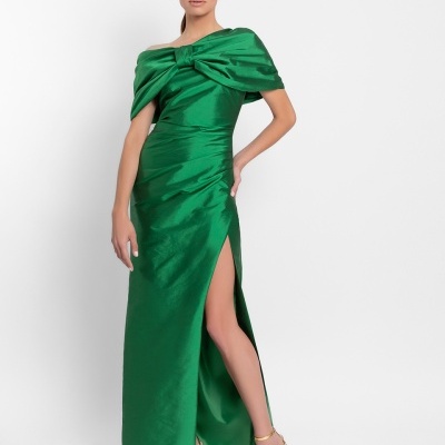 Vestido longo tafetan Moncho Heredia