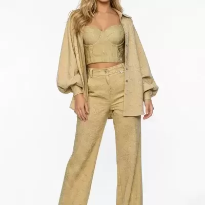 Calças de Cintura Subida em Renda Sahoco