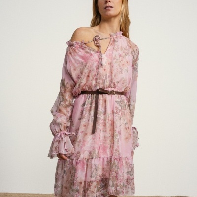 Vestido midi floral com cinto SMF