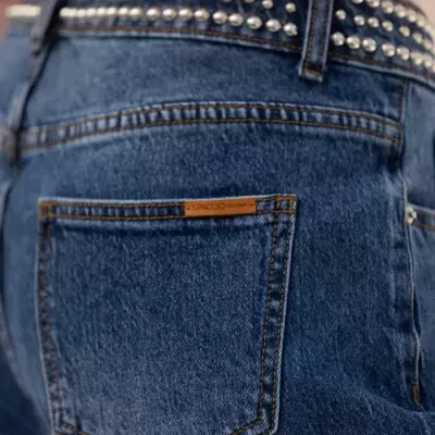 Jeans wide leg cintura c/ tachas SPACCIO