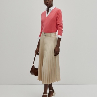 Saia midi plissada com cinto Decenio