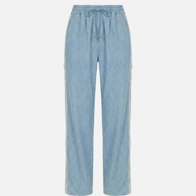 Calça fluída em linho com tira a contrastar Scripta