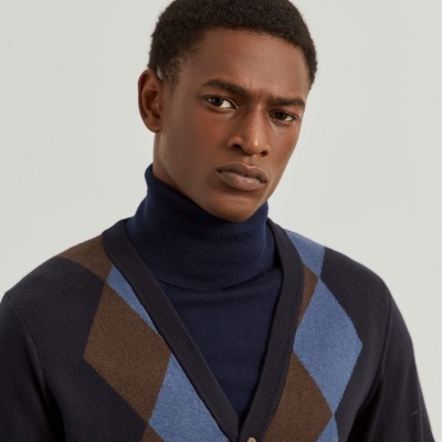 Casaco de malha com losangos em algodão e caxemira Lion of Porches