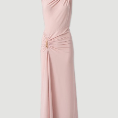 Vestido comprido assimétrico com detalhe de franzido Ferrache