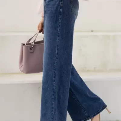 Jeans wide leg cintura c/ tachas SPACCIO