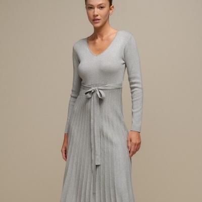 Vestido de malha em lurex com cinto SMF