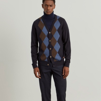 Casaco de malha com losangos em algodão e caxemira Lion of Porches
