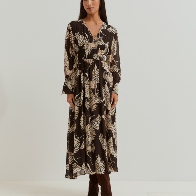 Vestido Comprido Estampado com Decote em V Lion of Porches