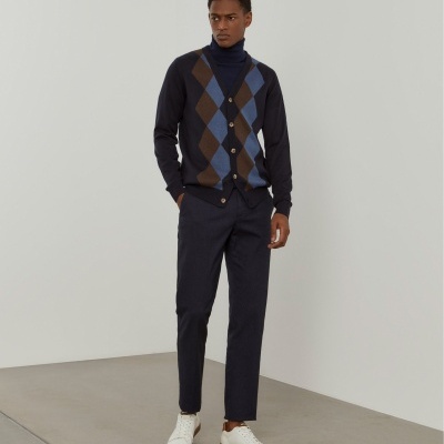 Casaco de malha com losangos em algodão e caxemira Lion of Porches