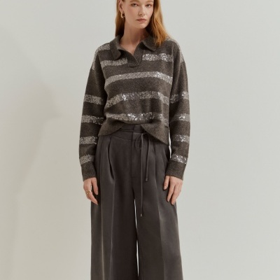 Camisola de malha às riscas em lantejoulas Lion of Porches