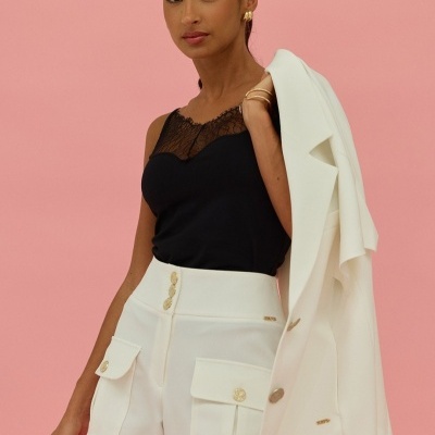 Top de alça fina com renda Scripta