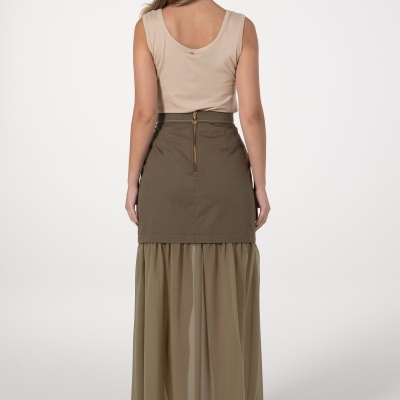 Saia midi com combinação de tecidos Ana Sousa