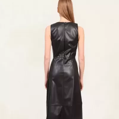 Vestido feminino de couro sintético, comprimento médio Naf Naf