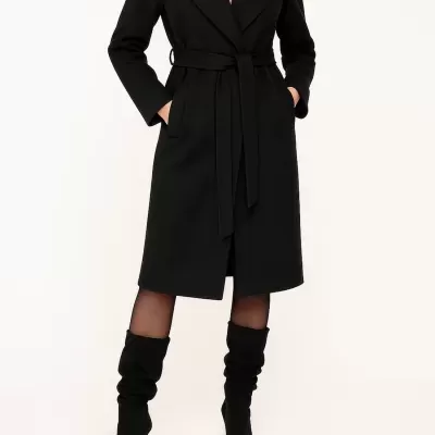 Casaco Comprido com Gola Ampla e Cinto Sahoco