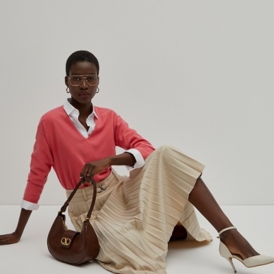 Saia midi plissada com cinto Decenio