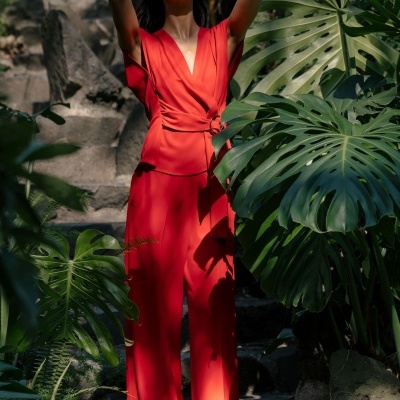 Calça culotte fluida com detalhe metálico Ferrache