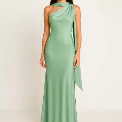 Vestido comprido acetinado Sahoco