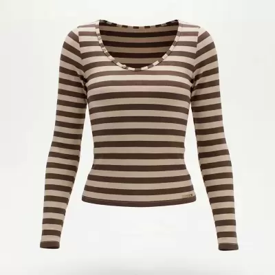 Top às Riscas com Botões no Decote Sahoco