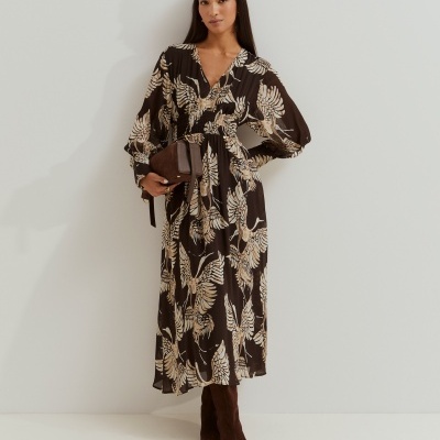 Vestido Comprido Estampado com Decote em V Lion of Porches