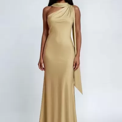 Vestido comprido acetinado Sahoco