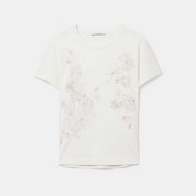 T-shirt em algodão com bordados florais Decenio