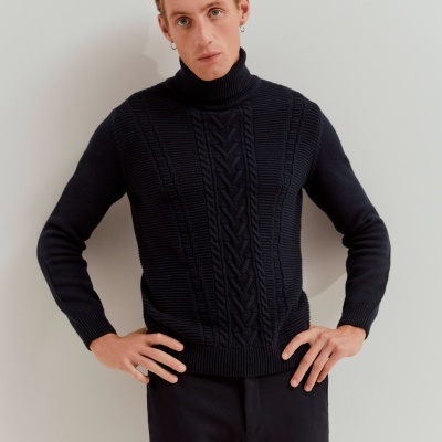 Camisola Gola Alta em Malha Entrançada Lion of Porches