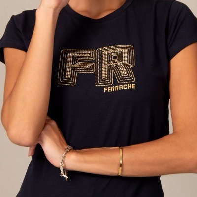 T-shirt em algodão com bordado Ferrache