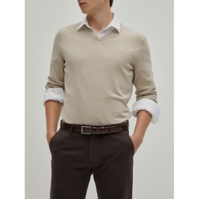 Calças chino slim fit em sarja Decenio