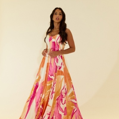 Vestido comprido com padrão e alça fina Scripta