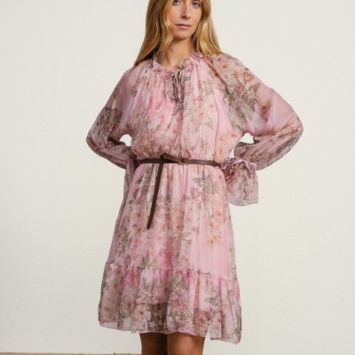 Vestido midi floral com cinto SMF