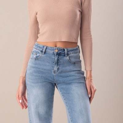 Camisola de malha canelada curta Ferrache