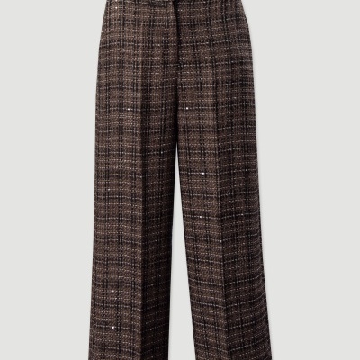 Culotte xadrez em tweed com cinto Ferrache