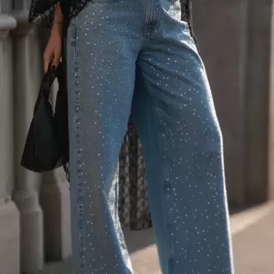 Calças Denim com Brilhantes Sahoco